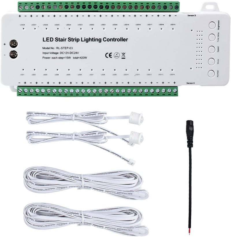 Copgge 28 Channel 9 Modes LED Motion Sensor Stair Light Controller Automatic Stairway LED Controller Stair LED Light Motion Sensor Speed Brightness Adjustable (28 Channels) - Image 1